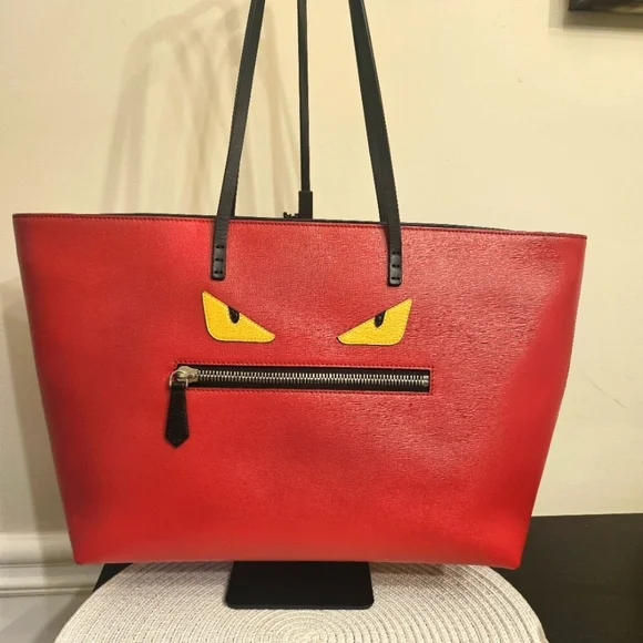 Fendi Monster Eyes Tote – Red Saffiano Leather With Fendi Charm - Picture 2 of 16